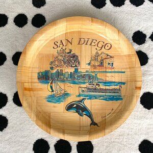 Vintage Woven Wood 1988 San Diego Karol Western Retro Novelty Bar Party 80s Tray